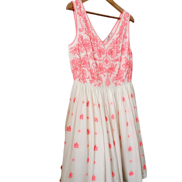 Boden Embroidered Sleeveless Dress Neon Pink and Cream/White US 10R - Picture 12 of 13